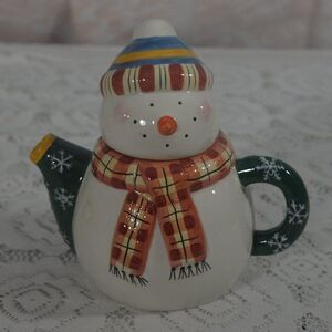 Snowman Teapot Vintage Hand Painted Sakura Debbie Mumm